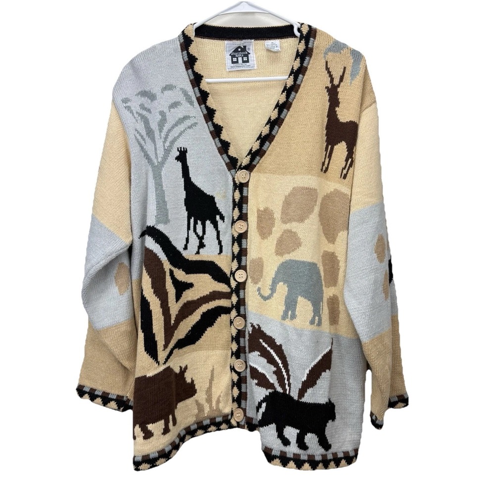 Vintage Storybook Knits African Safari Button Cardigan Sweater‎ 1X